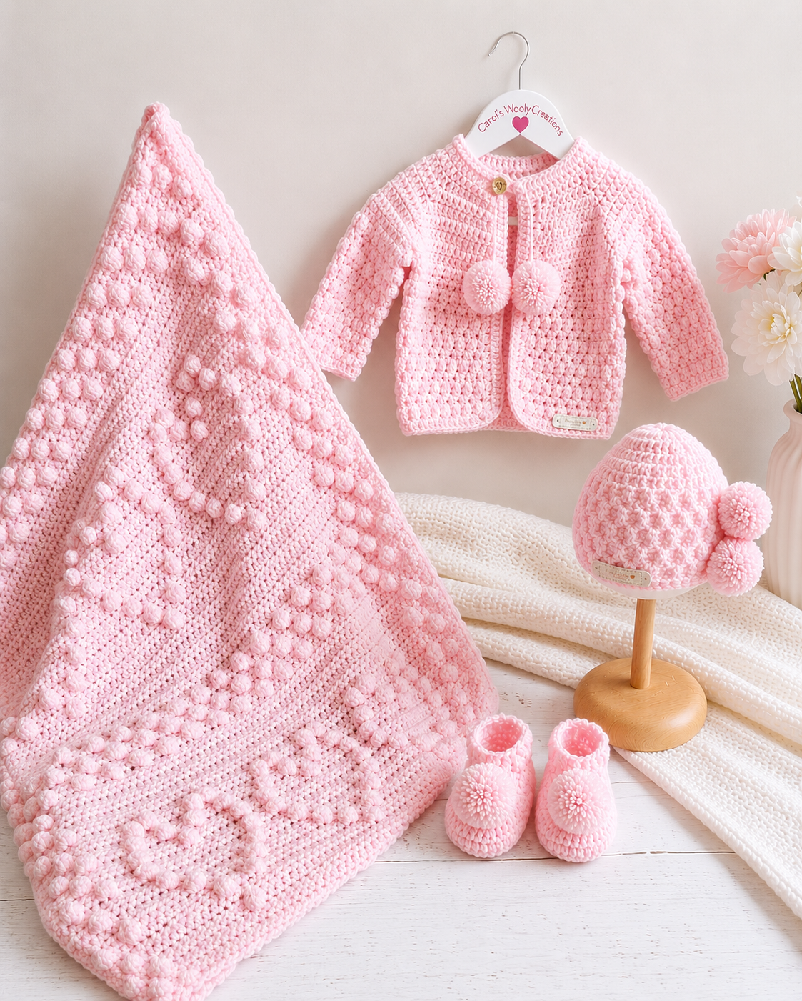 Beautiful Handmade Crochet Heart Blanket Gift set
