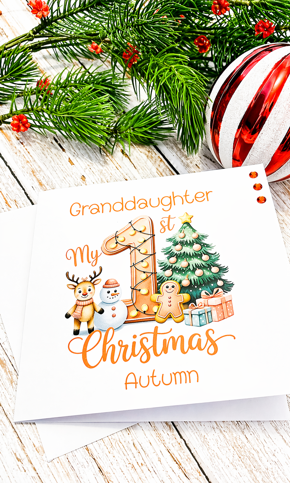 Personalised Granddaughter My 1st Christmas Card | Reindeer Snowman Gingerbread Tree | Name | 6x6