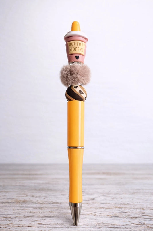 ☕ "But First Coffee" Decorative Beaded Pen — Ideal Gift for Coffee Lovers
