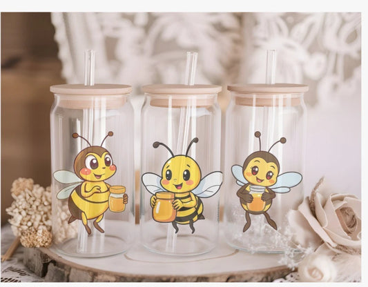 Bee 16oz Libby Can with lid and straw