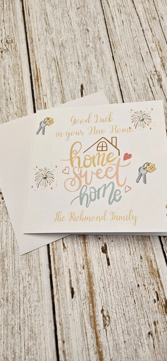 Personalised New Home Card | Home Sweet Home | Family Name | 6x6