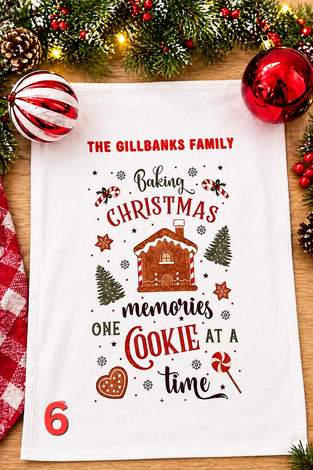 Personalised Christmas Kitchen Towel | 7 Festive Designs | Family Name