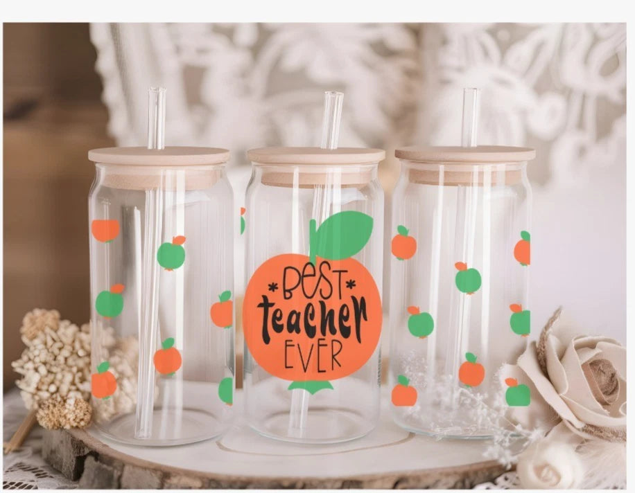 Personalised Teacher Glass 16oz Libby can with Lid and Straw