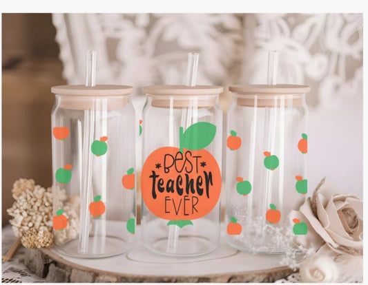 Personalised Teacher Glass 16oz Libby can with Lid and Straw