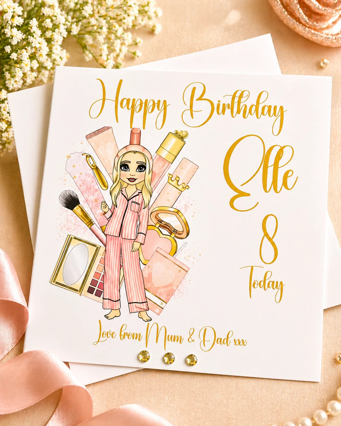 Personalised Glamour Girl Birthday Card | Makeup & Pyjamas | Any Name Age & Relation