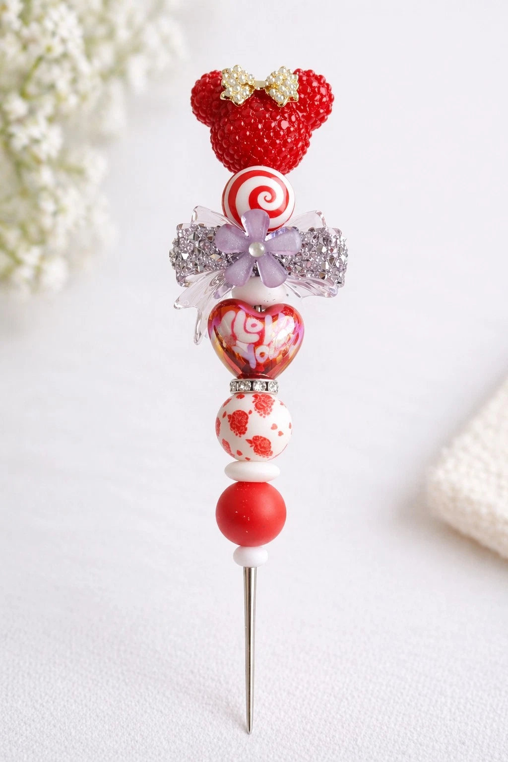 🐭 Red Mouse Ears Decorative Beaded Weeding Tool — Ideal Gift for Crafters & Disney Fans
