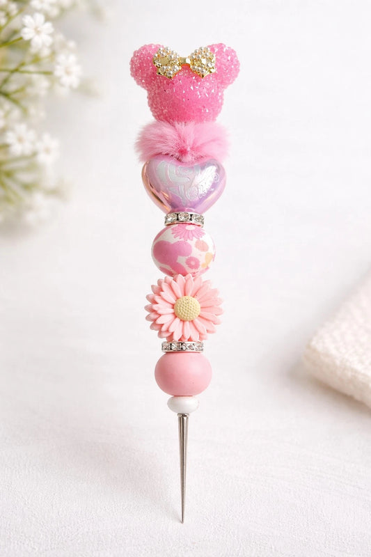 🩷 Pink Mouse Ears Decorative Beaded Weeding Tool — Ideal Gift for Crafters