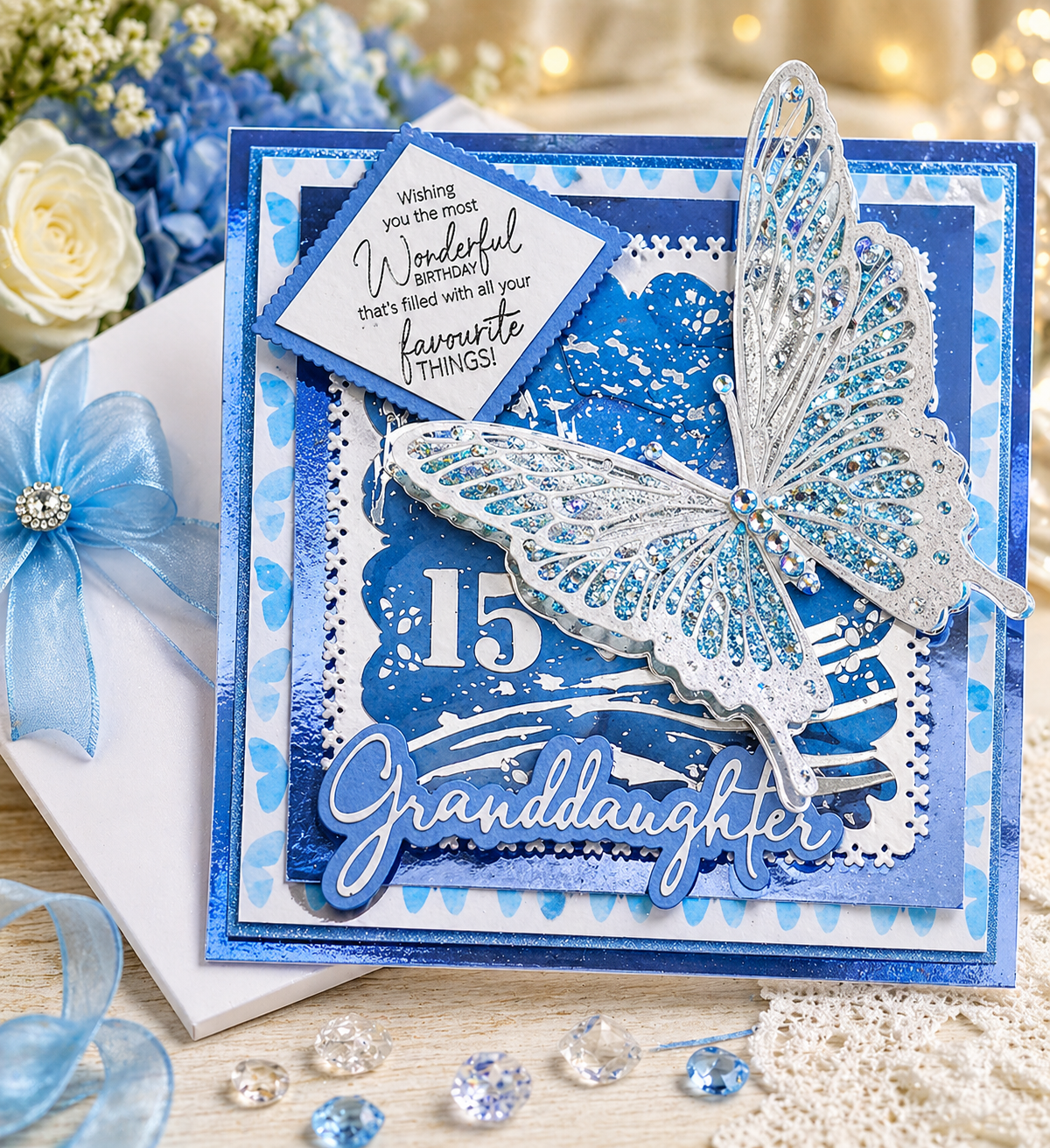 Personalised Glitter Butterfly 3D Luxury Boxed Birthday Card | Any Age & Relation | Handmade 8x8