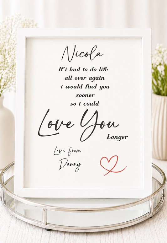 Personalised A4 Love You Longer Print | Romantic Gift For Her Or Him
