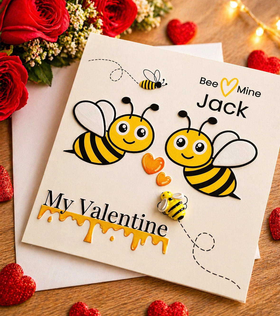 Personalised Bee Mine Valentine's Day Card | Cute Bumblebees Honey Drip | 6x6