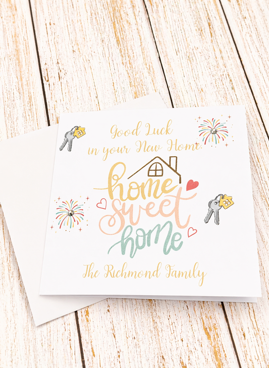 Personalised New Home Card | Home Sweet Home | Family Name | 6x6