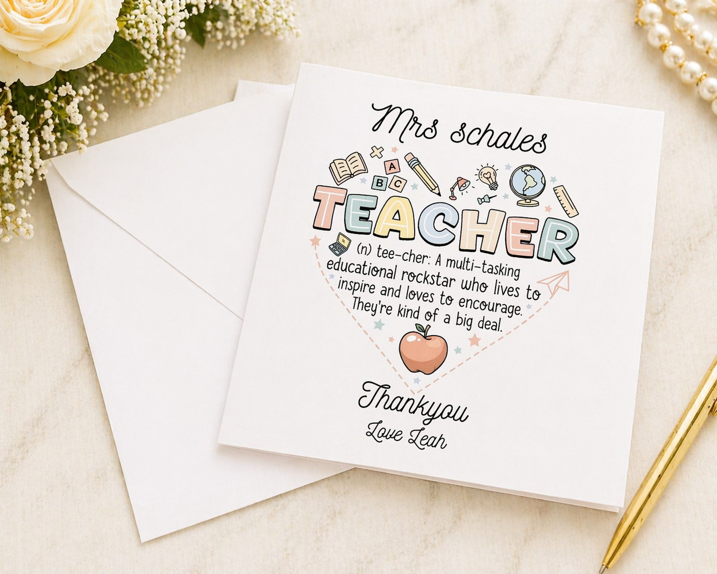 Personalised Teacher Card | Dictionary Definition Educational Rockstar | Teacher Name & Child's Name | 6x6