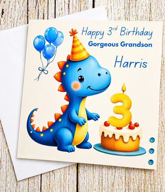 Personalised Dinosaur Birthday Card | Any Name Age & Relation | Boys Birthday Card