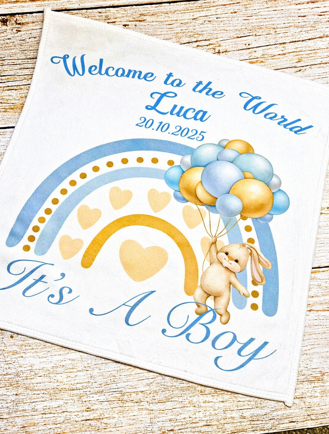 Personalised Welcome to the World Burp Cloth | It's A Boy | Name & Date | 11.5x11.5"