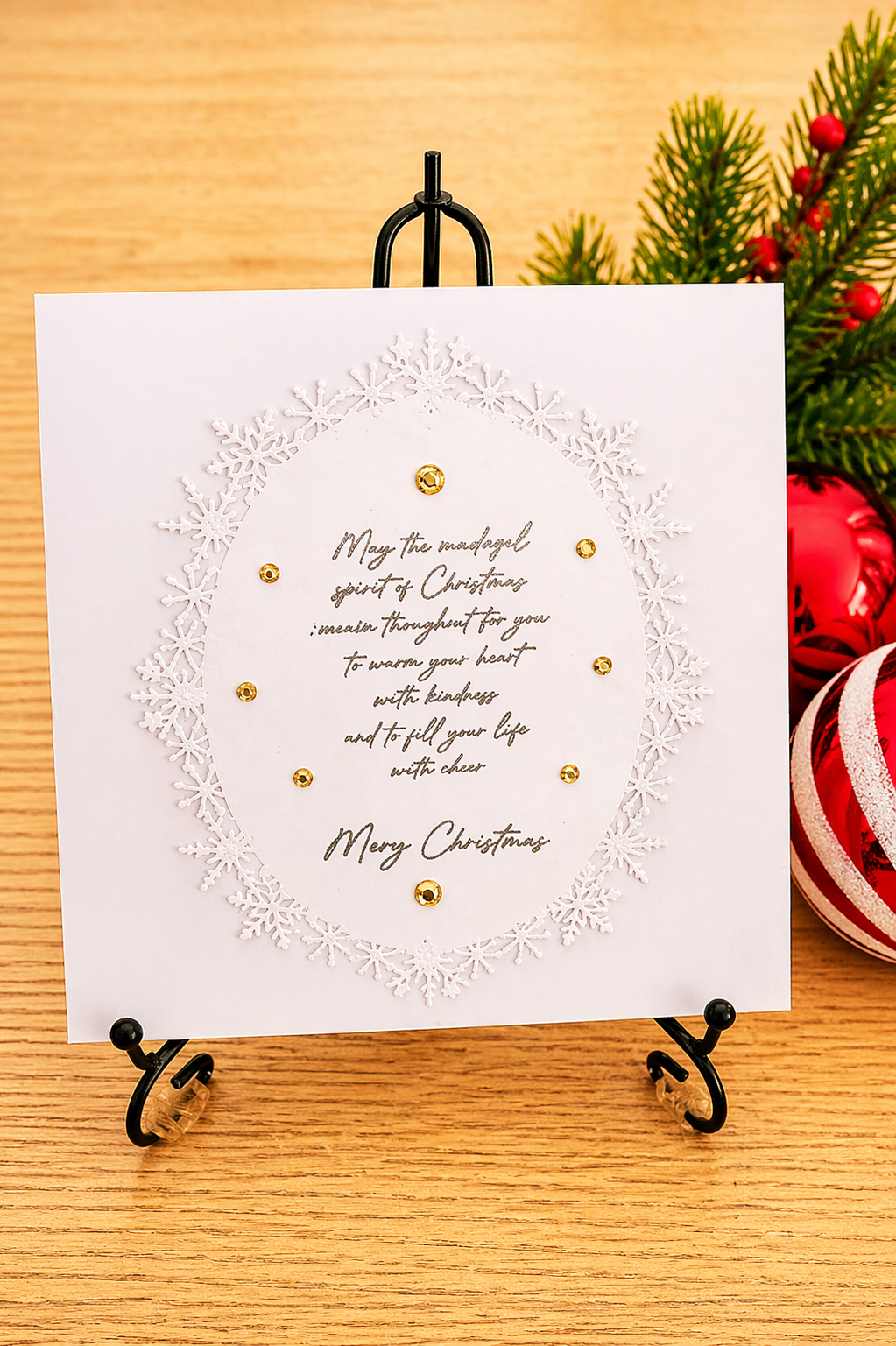 Personalised 3D Luxury Boxed Christmas Card | Gold Glitter Wreath Merry & Bright | Any Relation | Handmade 8x8