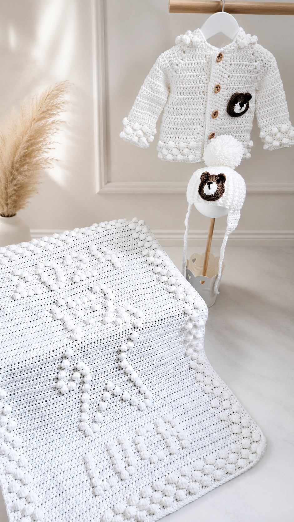 Teddy Crochet Personalised Baby Blanket Set