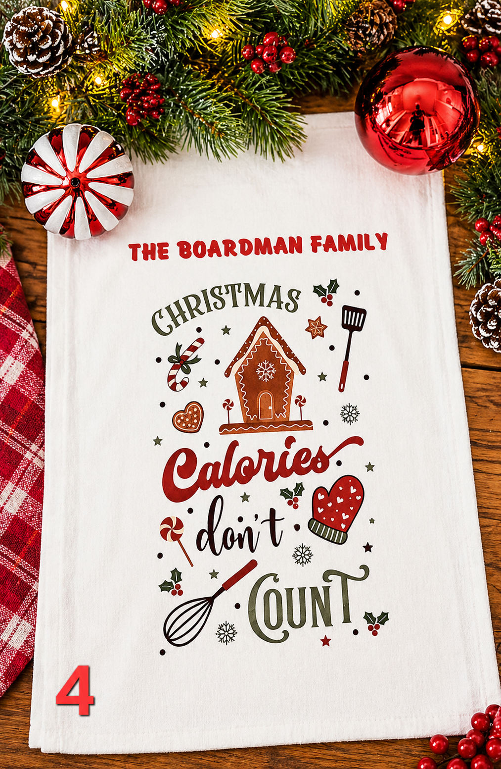Personalised Christmas Kitchen Towel | 7 Festive Designs | Family Name