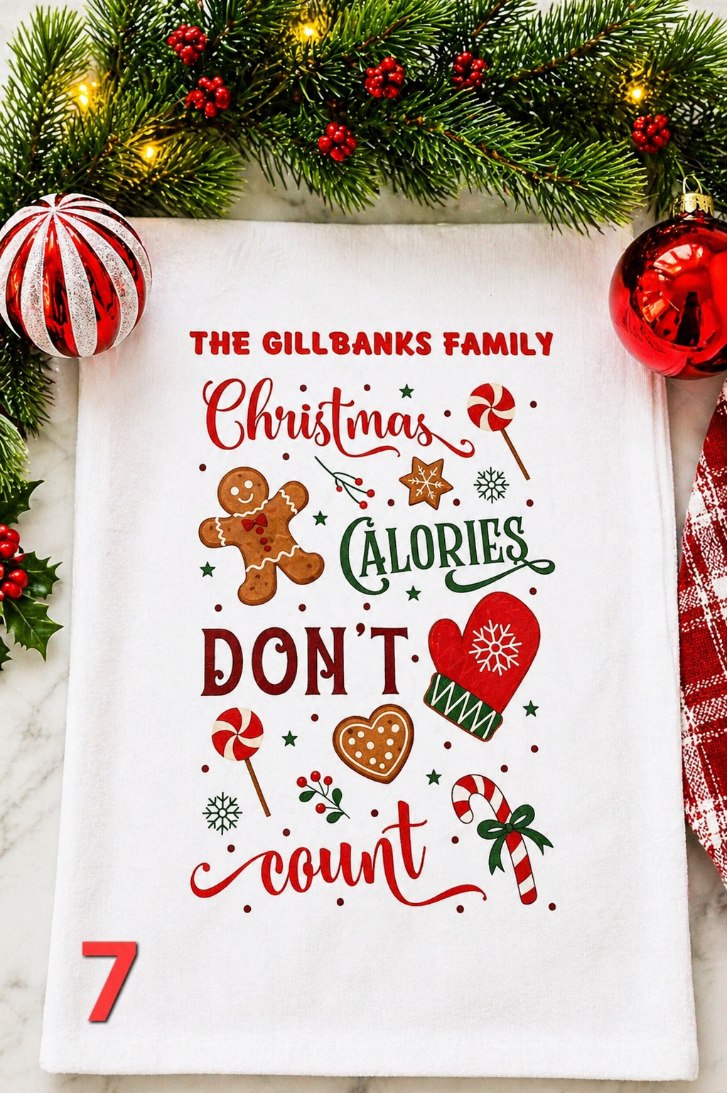 Personalised Christmas Kitchen Towel | 7 Festive Designs | Family Name