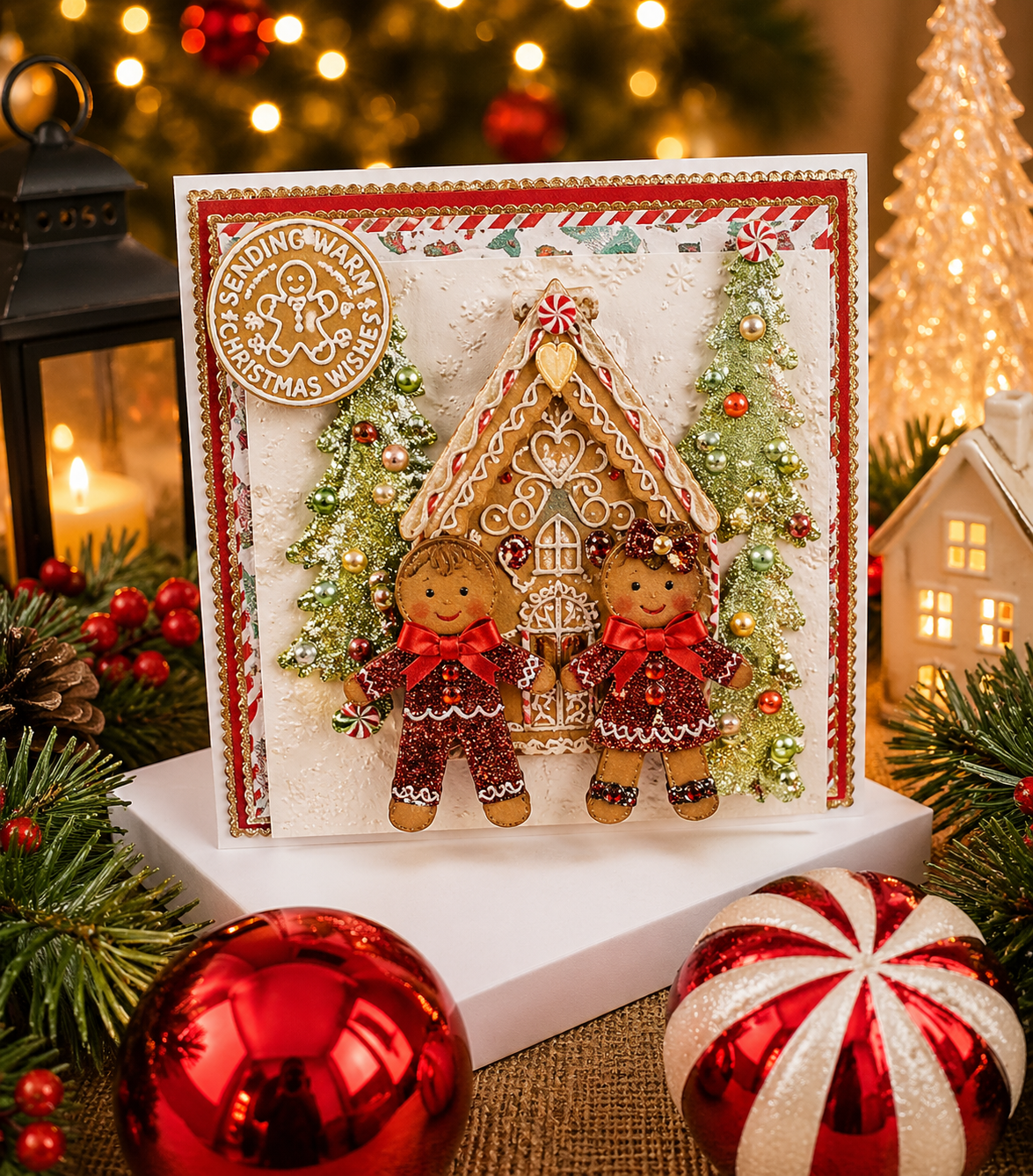 Personalised 3D Luxury Boxed Christmas Card | Gingerbread House & People | Any Relation | Handmade 8x8