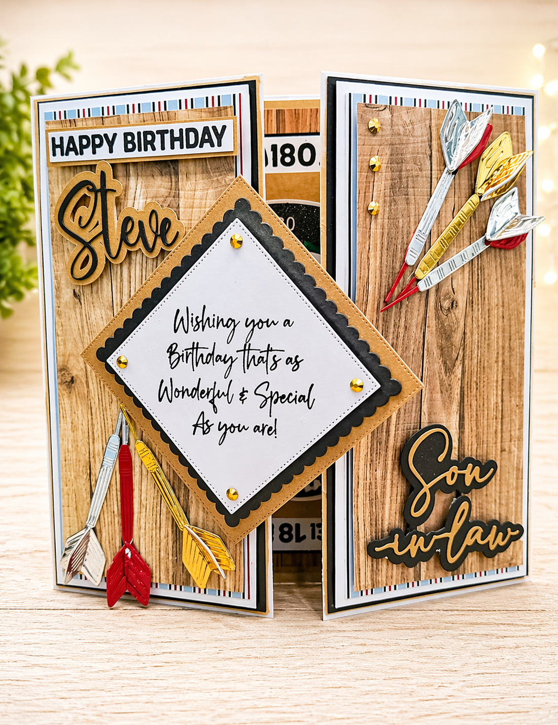 Personalised 3D Luxury Gatefold Birthday Card | Darts Dartboard 180 Bullseye | Any Relation | Handmade 8x8