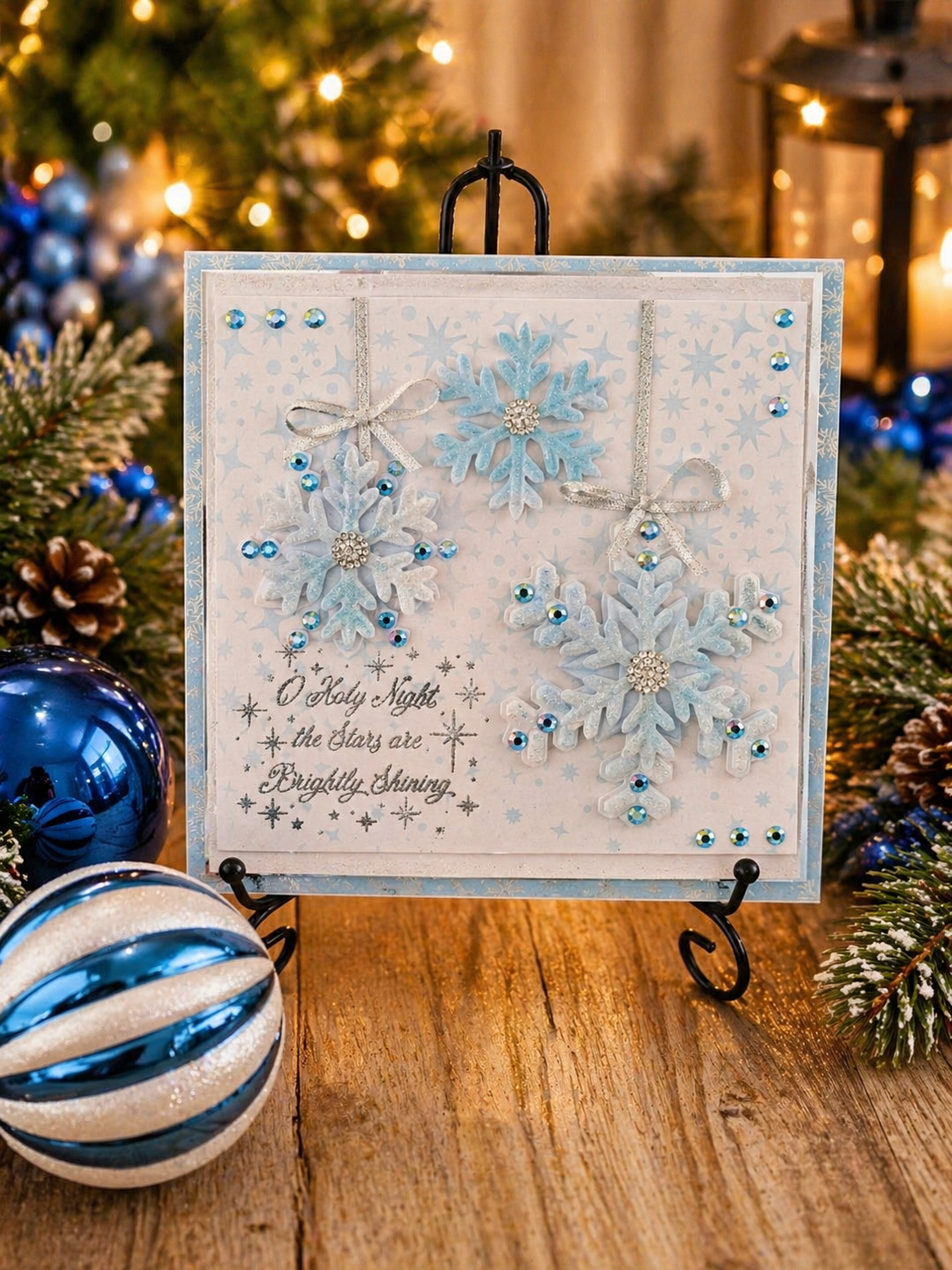 Personalised 3D Luxury Boxed Christmas Card | O Holy Night Snowflake Baubles | Any Relation | Handmade 8x8