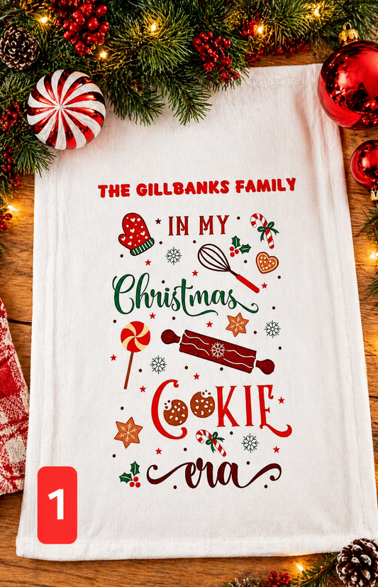 Personalised Christmas Kitchen Towel | 7 Festive Designs | Family Name