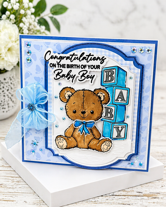 Gorgeous New Arrival Birth Of Your Baby Boy 8x8 Luxury 3D Boxed Card.