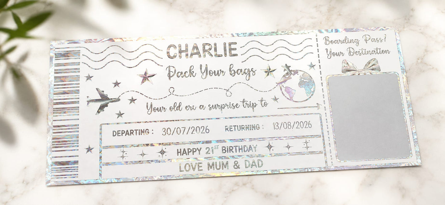 Personalised Foil Surprise Holiday Scratch Reveal Ticket