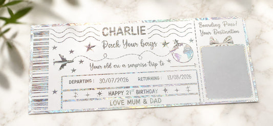 Personalised Foil Surprise Holiday Scratch Reveal Ticket