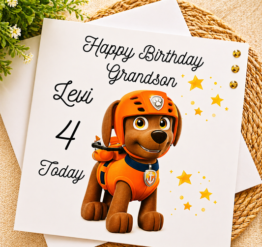 Personalized Zuma Paw Patrol Birthday Card