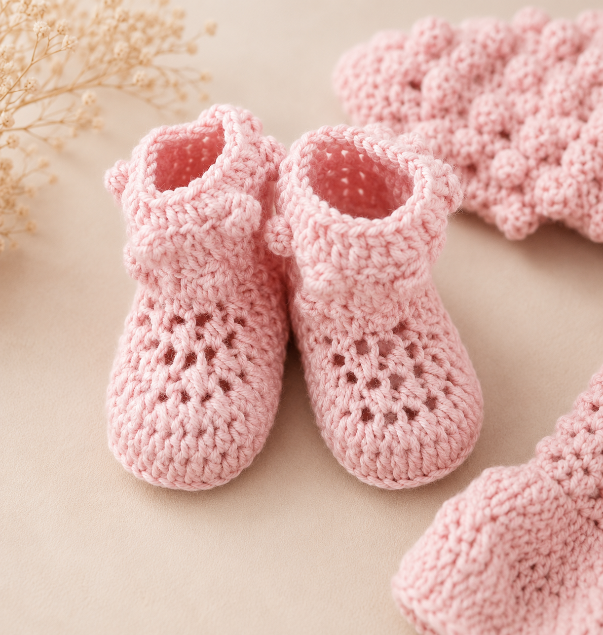 Handmade Crochet Heart Tunic with Booties and Hat