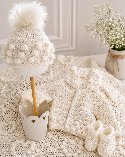 🤍 Gorgeous All White 4 Piece Handmade Baby Crochet Set