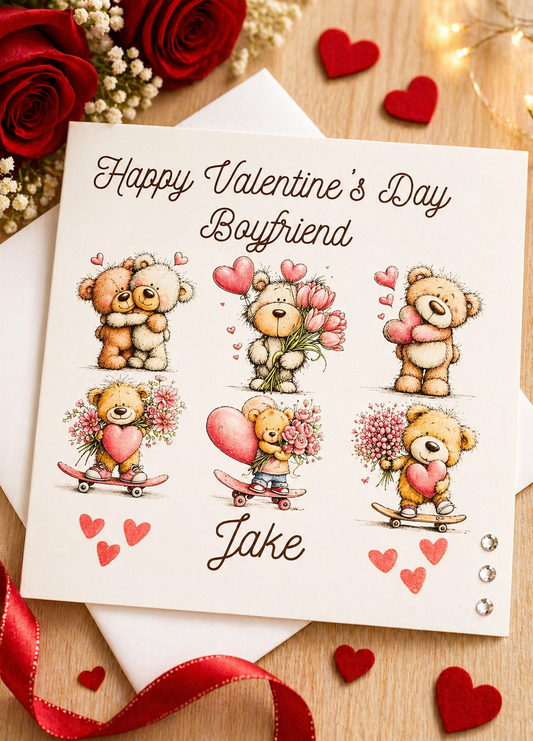 Personalised Boyfriend Valentine's Day Card | Six Teddy Bears | 6x6
