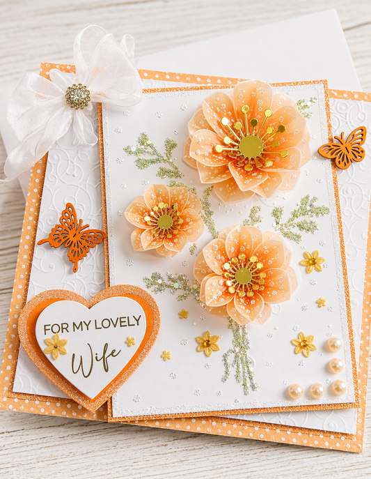 Luxury 3D Handmade Boxed Birthday Card | Amber Vellum Dahlia Blooms For My Lovely | Wife Mum Girlfriend Sister | Any Relation | 8x8