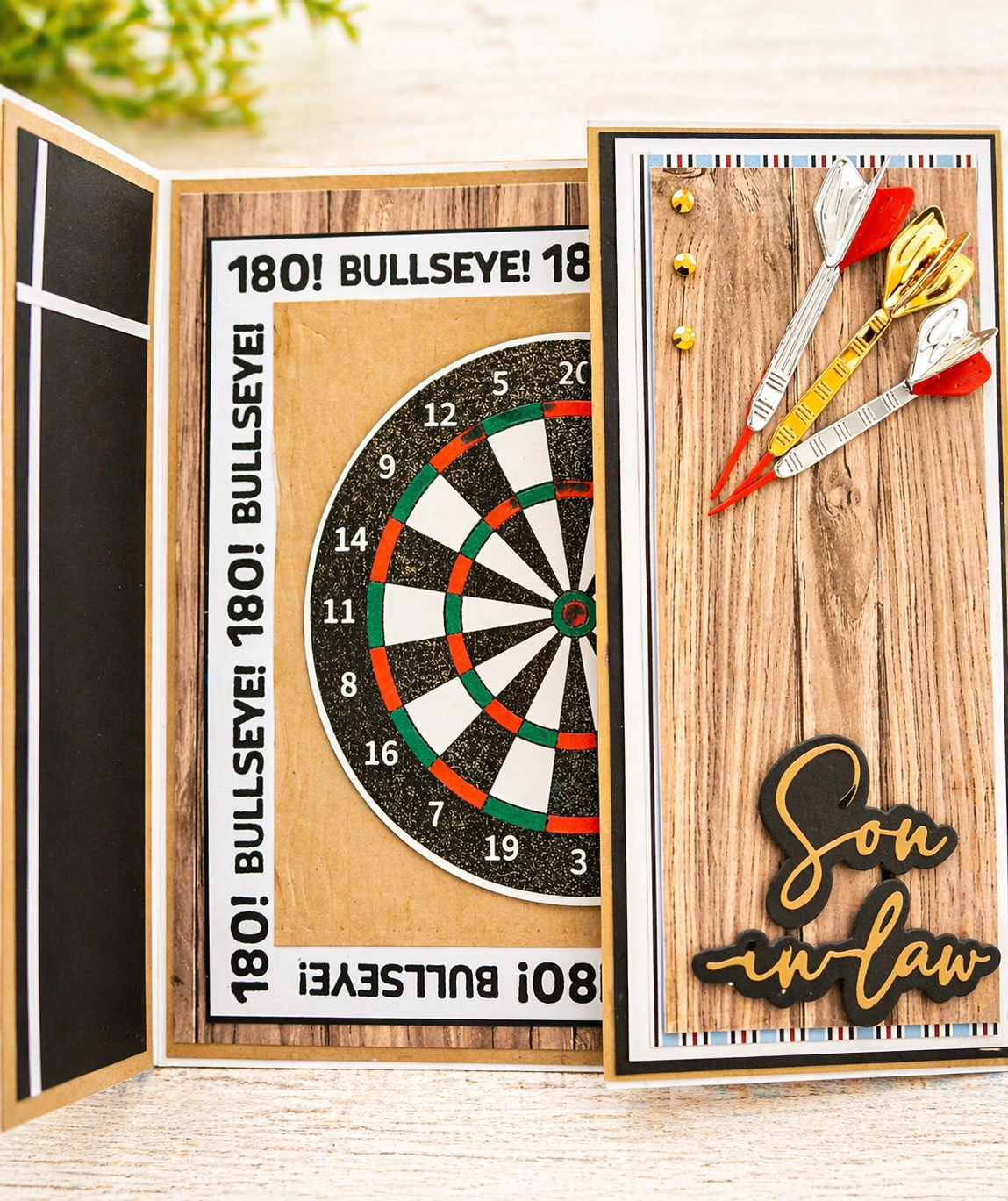Personalised 3D Luxury Gatefold Birthday Card | Darts Dartboard 180 Bullseye | Any Relation | Handmade 8x8