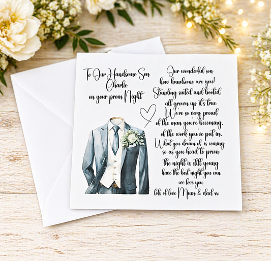 Personalised Prom Night Card for Son | Watercolour Suit Poem | Any Name & Senders | 6x6