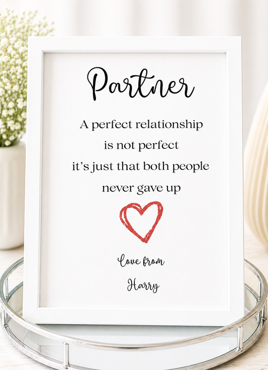 Personalised A4 Partner Print | Never Gave Up Romantic Gift