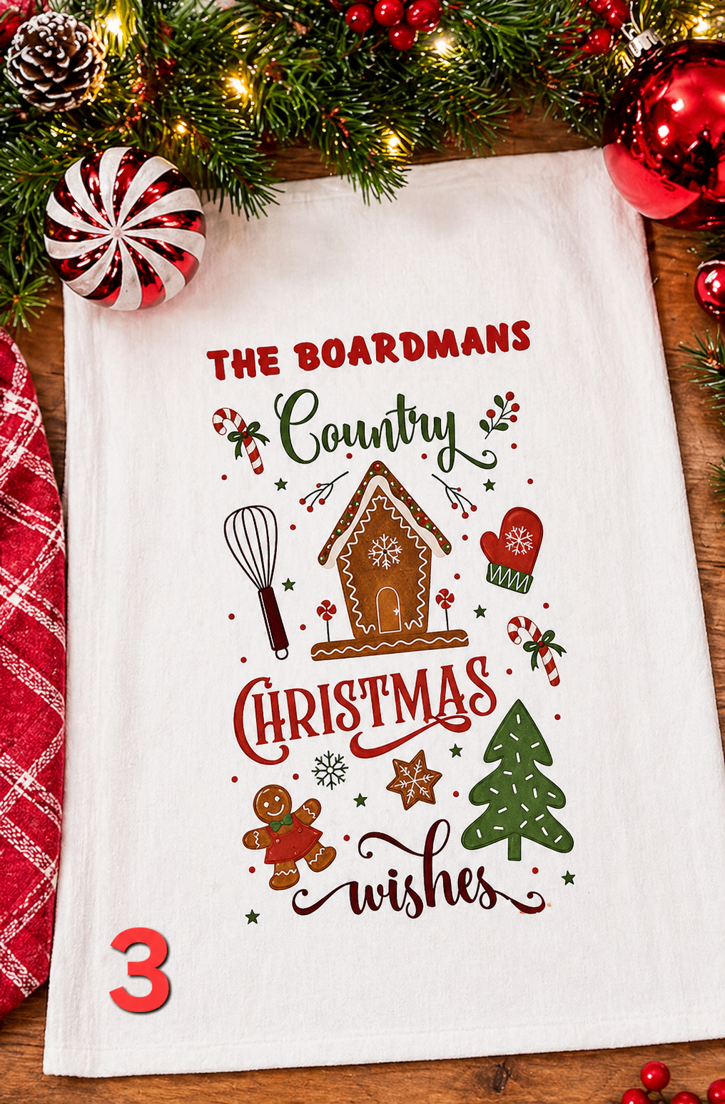 Personalised Christmas Kitchen Towel | 7 Festive Designs | Family Name
