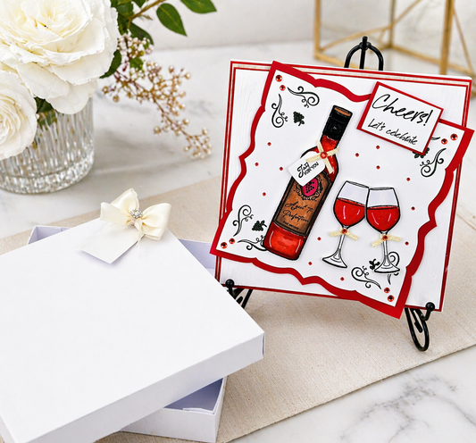Luxury 3D Handmade Boxed Birthday Card | Cheers Let's Celebrate Wine Glasses | Aged to Perfection | Any Relation & Name | 8x8