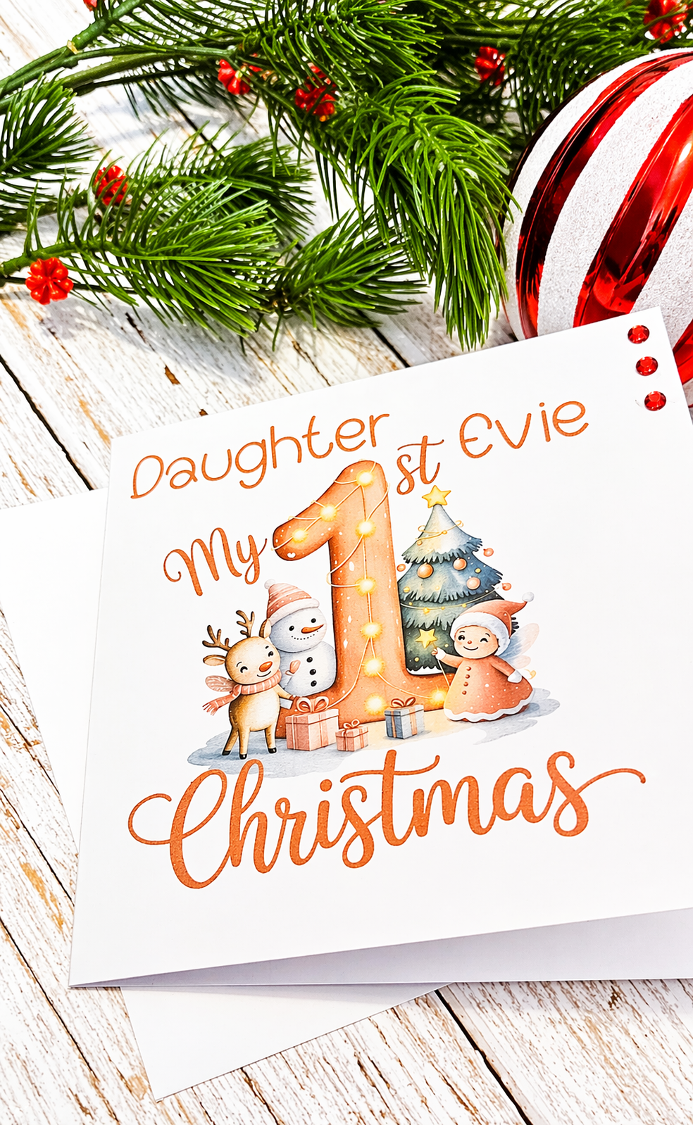 Personalised Daughter My 1st Christmas Card | Reindeer Snowman Elf | Name | 6x6