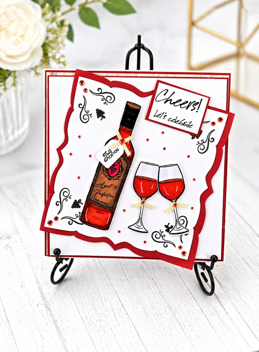 Luxury 3D Handmade Boxed Birthday Card | Cheers Let's Celebrate Wine Glasses | Aged to Perfection | Any Relation & Name | 8x8