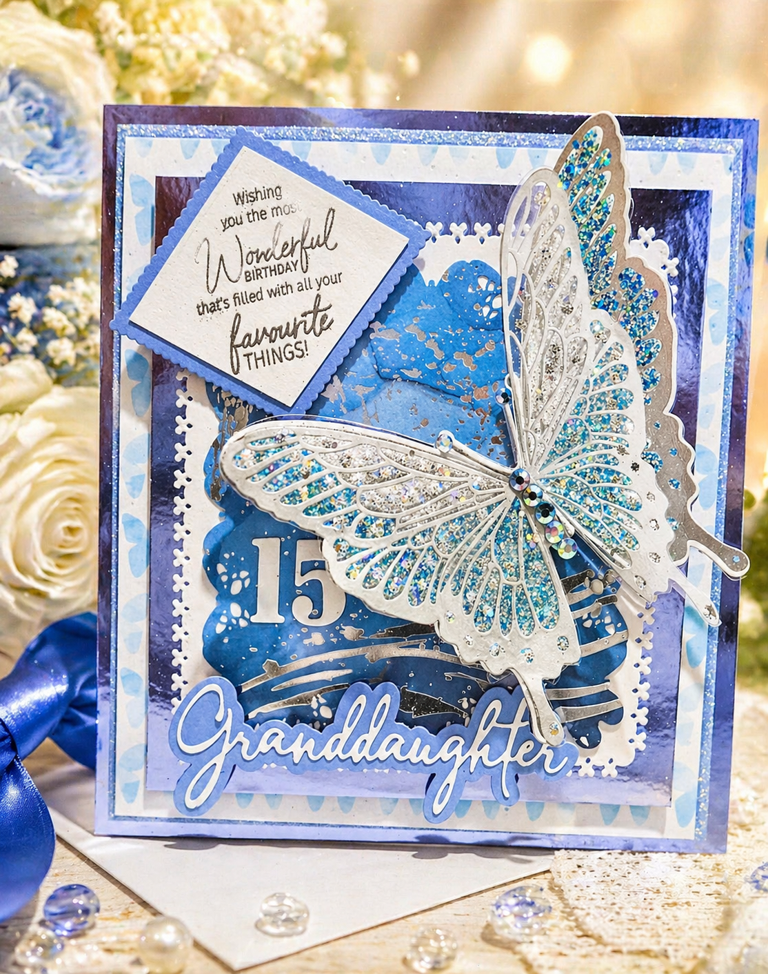 Personalised Glitter Butterfly 3D Luxury Boxed Birthday Card | Any Age & Relation | Handmade 8x8