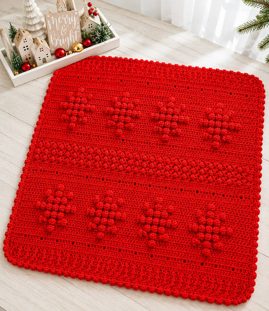 Handmade Snowflake Crochet Baby Blanket | Raised Bobble Stitch | Christmas Red | 24x30 inches
