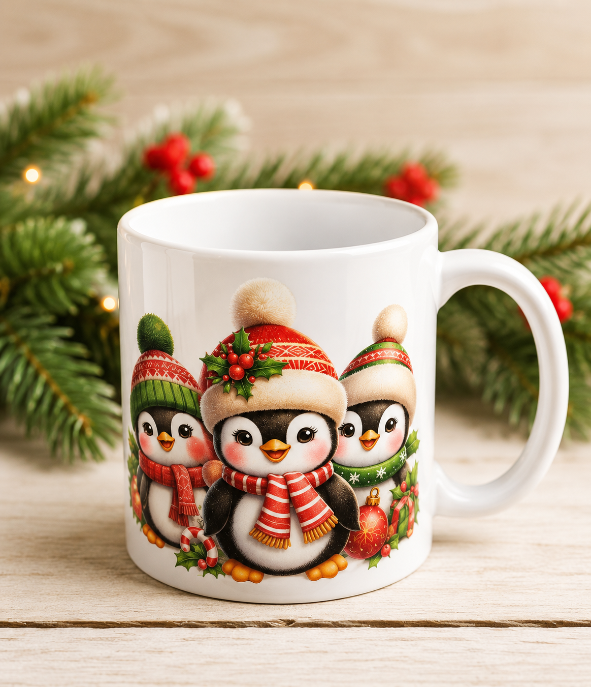 Xmas Personalised 3 penguin 11oz Mugs