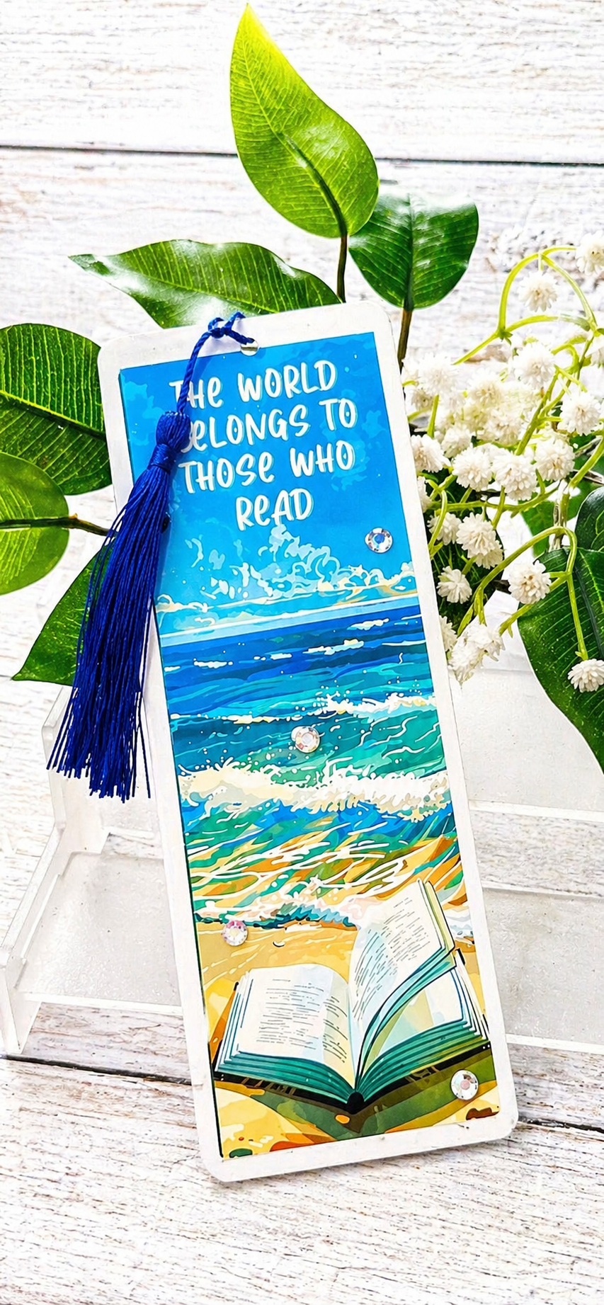 Personalised Glossy Double sided Laminated Beach Themed Bookmark Gift.