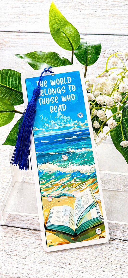 Personalised Glossy Double sided Laminated Beach Themed Bookmark Gift.
