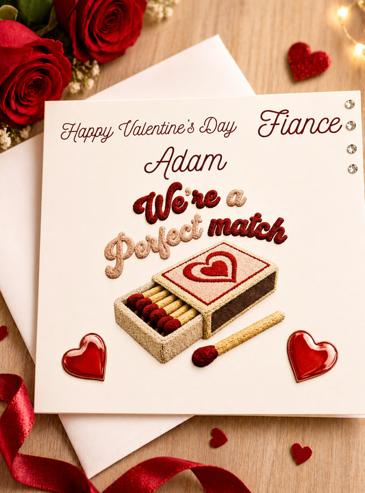 Personalised Fiancé Valentine's Day Card | We're a Perfect Match | 6x6