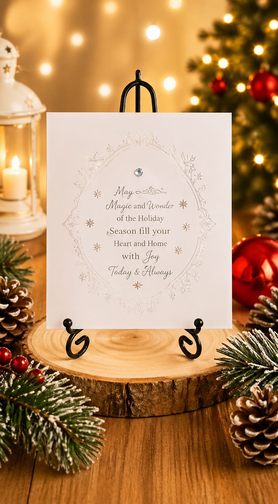Personalised 3D Luxury Boxed Christmas Card | Ice Blue Poinsettias Silver Glitter | Any Relation | Handmade 8x8