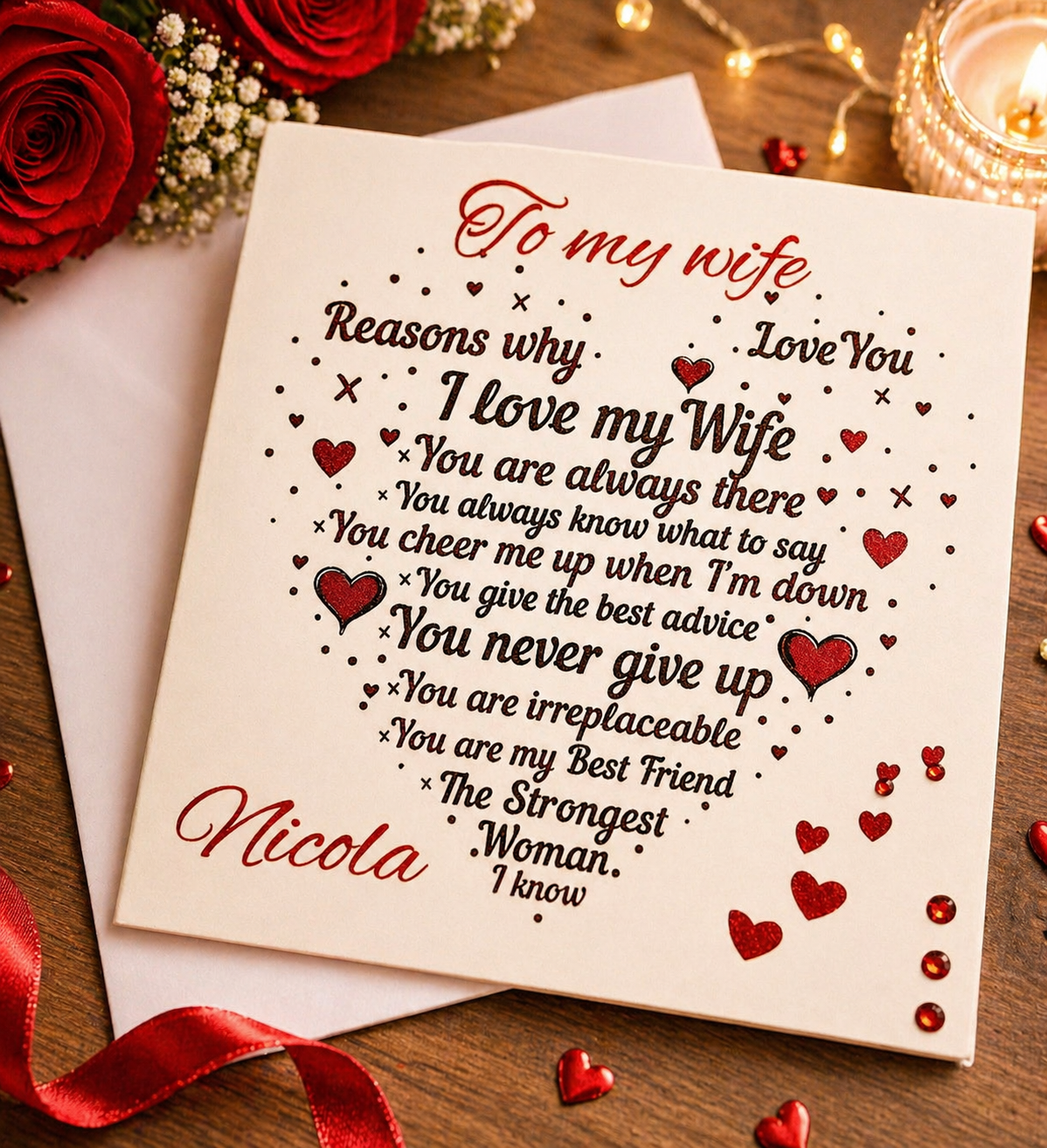 Personalised Wife Valentine's Day Card | Reasons Why I Love My Wife Poem | 6x6