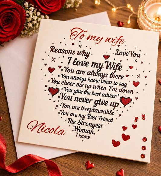 Personalised Wife Valentine's Day Card | Reasons Why I Love My Wife Poem | 6x6